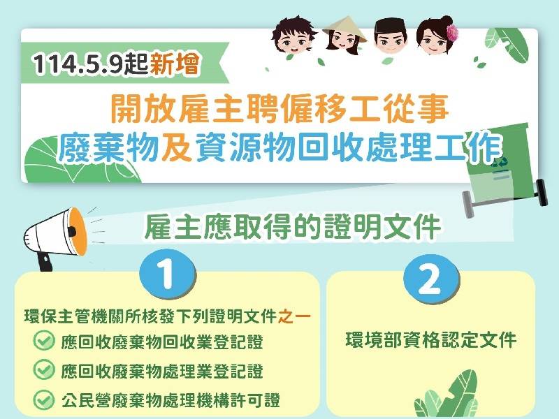 無工廠登記證的回收業者已可透過移工仲介公司向勞動部申請外勞!